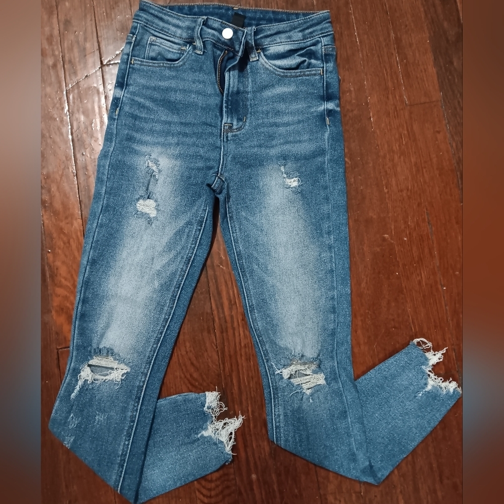 Windsor Distressed Dark Denim Jeans High Waist Juniors Size 0 Ankle Pants